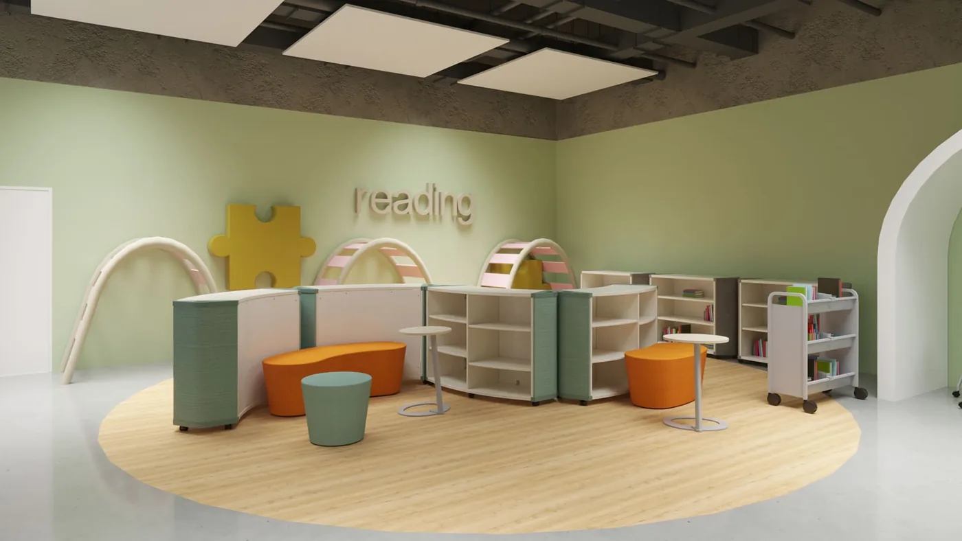 Biblioteca escolar con mobiliario Constellate