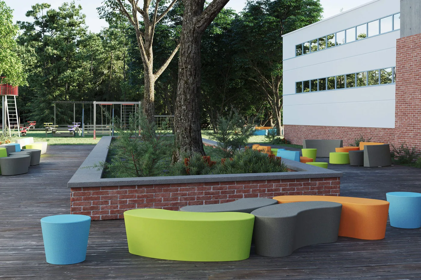 Aula al aire libre con mobiliario Flowform Outdoor